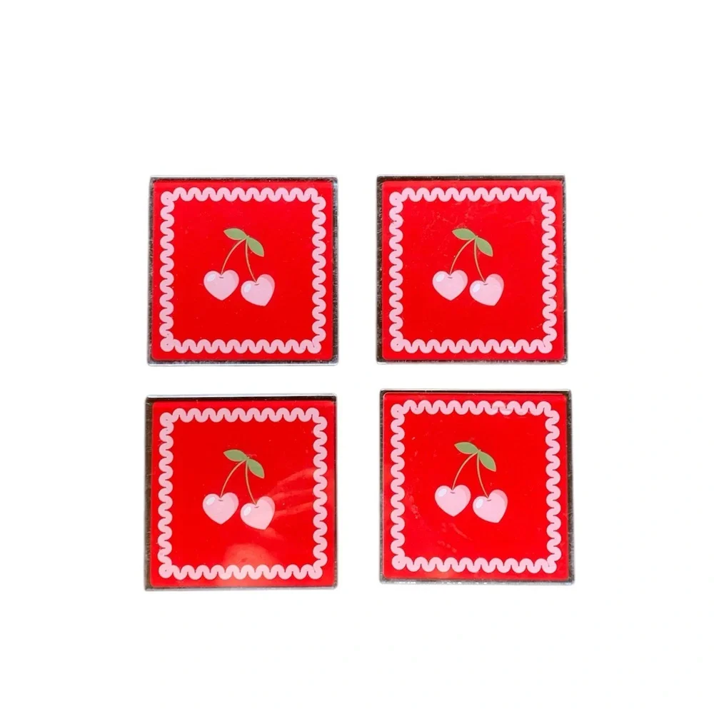 NEW 2 Packs Target VIRAL Coaster Sets Cherry Hearts Brand New 8 Coasters Total 🍒